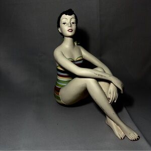 Vtg 1950s Bathing Beauty 9.5” Tall  Ceramic Statue Figurine Large